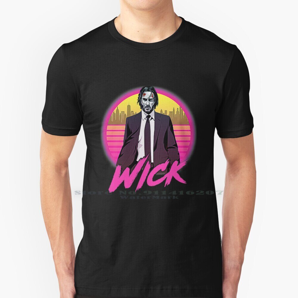 John Wick Retro T - เสื้อ T เสื้อ 100% ผ้าฝ้ายแท้ John Wick Baba Yaga Hitman Keanu Reeves Killer Joh