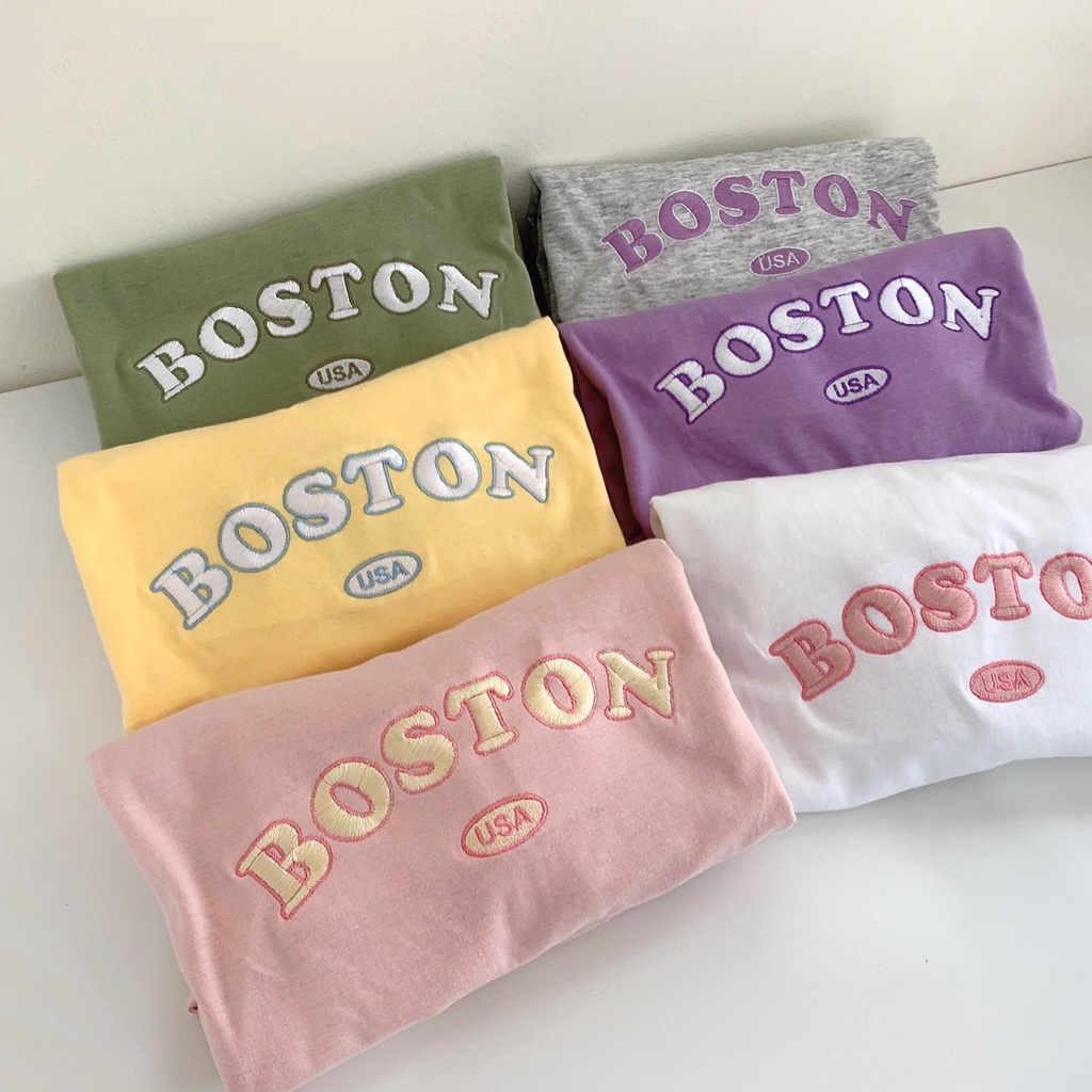 พร้อมส่ง ผ้าคอตตอน 🥞🥣  BOSTON USA tee เสื้อยืดทรงโอเวอร์ไซต์ ปัก BOSTON USA tee S_0047