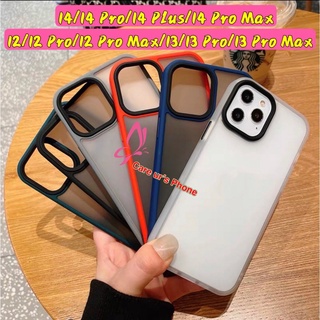 14/14 pro/14 plus/14 pro max/13/13 pro/13 pro max/12/12 pro/12 pro max เคสขอบกล้องนูนเนื้อด้านขอบสีนิ่ม เคสหลังด้านขอบสี