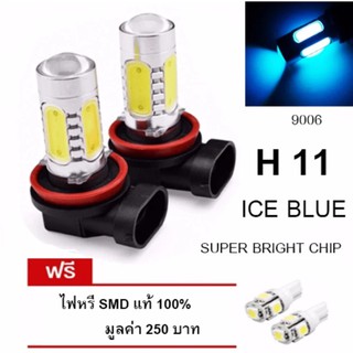 LED หลอดไฟรถยนต์ หลอดไฟตัดหมอก H 11 แสงสีฟ้า จำนวน 1 คู่ (ICE BLUE) แถมฟรี ไฟหรี่ SMD แท้ 100% มูลค่า 250 บาท #43