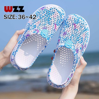 WZZ Ready Stock Summer Comfortable Beach Shoes Flat Sandals Womens sandals Hole [36-42]