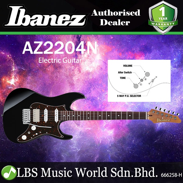 Ibanez AZ2204N Alder Body Prestige กีตาร์ไฟฟ้า HSS Pickup และ Gotoh Tremolo - สีดํา