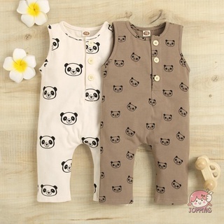 JOP7-Baby Sleeveless Romper, Panda Printed Button Round Neck Casual Simple Jumpsuit