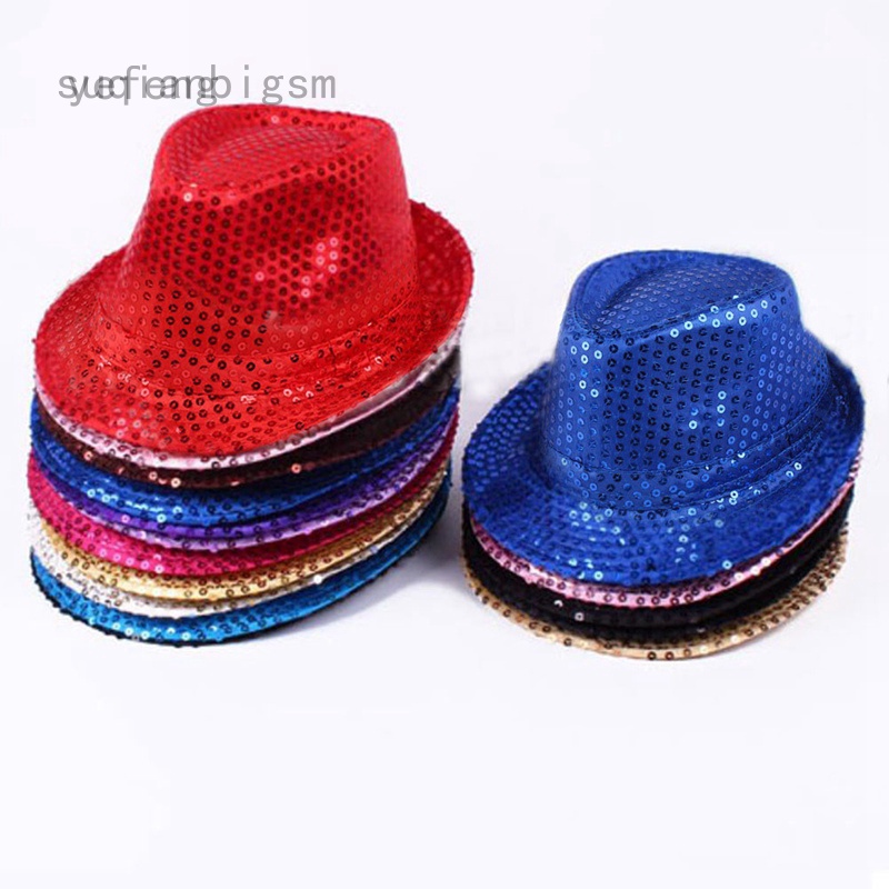 Suqianbigsm Yefeng แฟชั่นผู้ใหญ่ Unisex Brilliant Glitter Sequins หมวกเต้นรําแสดงปาร์ตี้แจ๊สหมวกหมวกแสดงเวที props Beading หมวก Fedoras