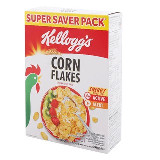 เคลล็อกส์ คอร์นเฟลกส์ อาหารเช้าซีเรียลแผ่นข้าวโพดอบกรอบ 500 ก.Kelloggs Corn Flakes Breakfast Cereal Corn Chips 500 g.