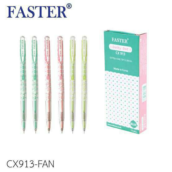 ปากกา FASTER CX913 Dotty Dot ปากกาลูกลื่น 0.38 mm. ปากกาชนิดกด ตัวด้ามลายจุด สดใสน่ารัก (12ด้าม/กล่อ