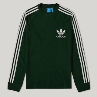 Adidas เสื้อยืดแขนยาว 3 ลาย สีเขียวทหาร