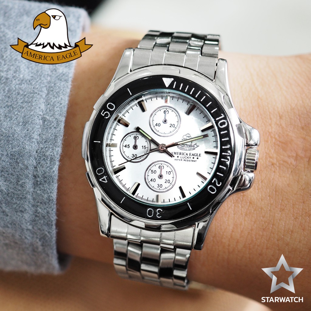 AMERICA EAGLE นาฬิกาข้อมือสุภาพบุรุษ สายสแตนเลส รุ่น AE019G - Silver/White