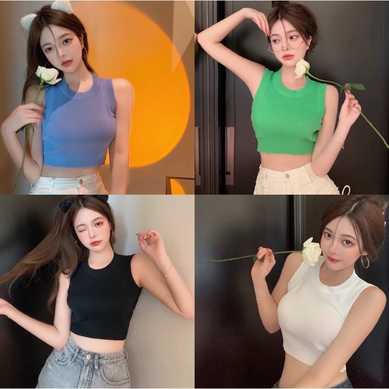 Ey_shop688​✨พร้อม​ส่ง✨​bz535/ao.e#เสื้อแฟชั่นคอกลมแขนกุด #เสื้อกล้ามผ้าไหมพรมผ้า​ยืดได้มีหลายสี💕