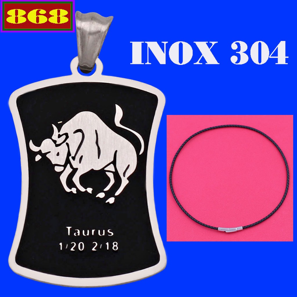 VDDECKNT สร้อยคอสายหนังสีดํา Taurus สแตนเลส - 12 ราศี