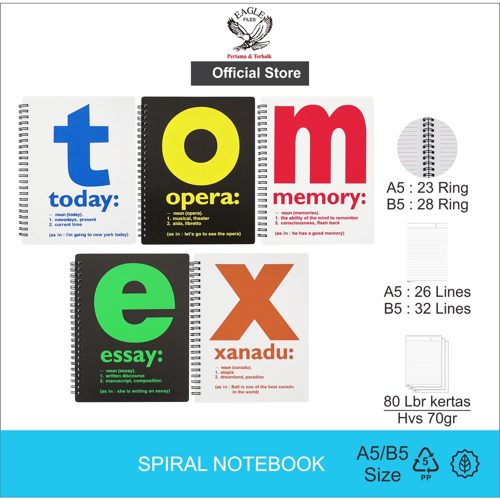 TOMEX Spiral Notebook / Notebook Diary Spiral Notebook A6 / A5 / B5 80 แผ่น