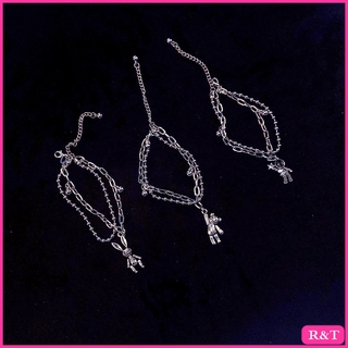 ♥ Rt ✨  สร้อยข้อมือ สายโซ่เหล็กไทเทเนียม สองชั้น ลายกระต่าย ต้นไม้ สไตล์ฮิปฮอป ยุโรป และอเมริกา เรโทร