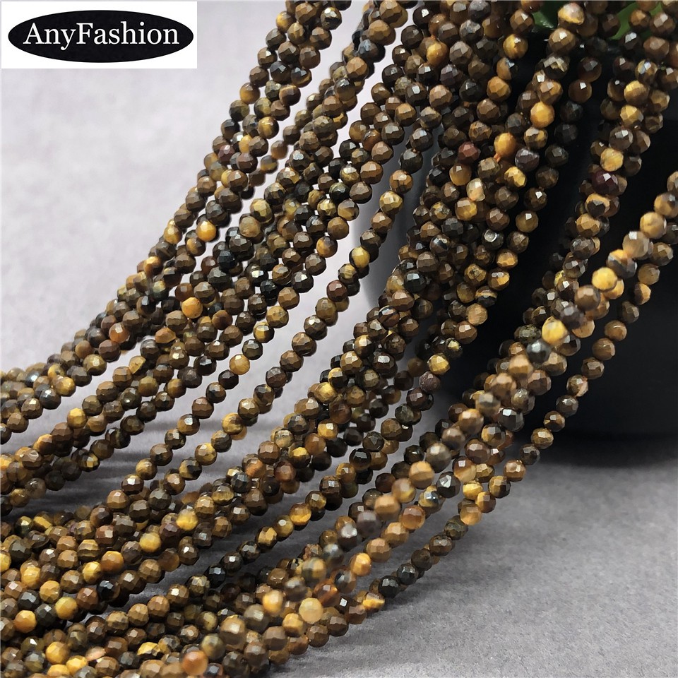 หินธรรมชาติลูกปัดขนาดเล็กสีเหลือง Tiger Eye Faceted ตัด Shining DIY อัญมณี 2 มม.黄面小散珠