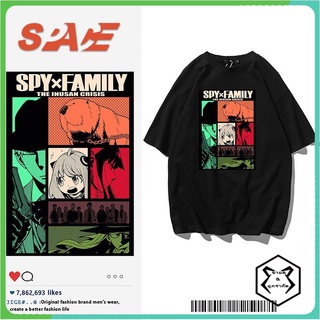 คอตต้อนคอกลมเสื้อยืดแขนสั้น พิมพ์ลายการ์ตูนอนิเมะ Spy x Family ทรงหลวม สไตล์สตรีท สําหรับเด็กนักเรียนS-5XL