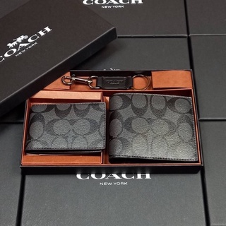 COACH COMPACT ID WALLET IN SIGNATURE WITH KEY FOB LIMITED BOXX