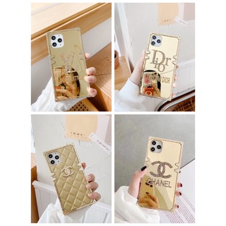 เคสโทรศัพท์มือถือกระจก ทรงสี่เหลี่ยม ประดับเพชรเทียม สีทอง สําหรับ Samsung A12 M12 A02 MO2 A02S A03S M01 A7 A750 S22 S22U S22ULTRA S22PRO