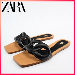 Zara รองเท้าแตะ หนังวัว พื้นทรงแบน เหมาะกับฤดูร้อน สําหรับผู้หญิง