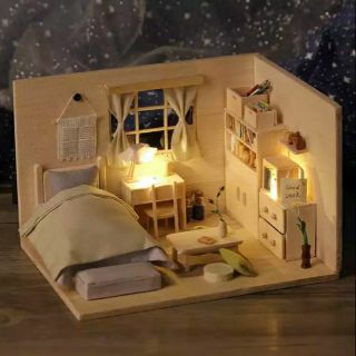 [พร้อมส่ง] บ้านตุ๊กตาdiy J-001 Japanese plain room มีฝาครอบกันฝุ่น