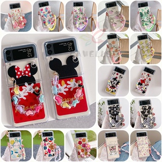 เคสโทรศัพท์มือถือ PC TPU ใส กันกระแทก ลายการ์ตูนน่ารัก พร้อมสายคล้องมือ สําหรับ Samsung Galaxy Z Flip 4 5G Z Flip 3 Z Flip3 Z Flip4 Zflip3 Zflip4