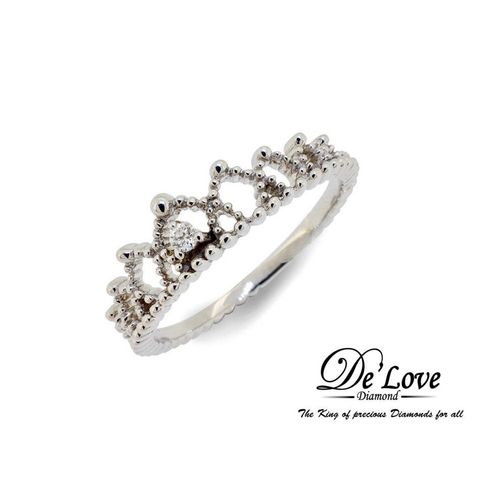 10015 แหวนเพชร รูปมงกุฎ เก๋ๆ น่ารัก ตัวเรือนทำจากทองคำขาว ประดับเพชรแท้น้ำ 100 จาก De'Love Diamond โดยตรง