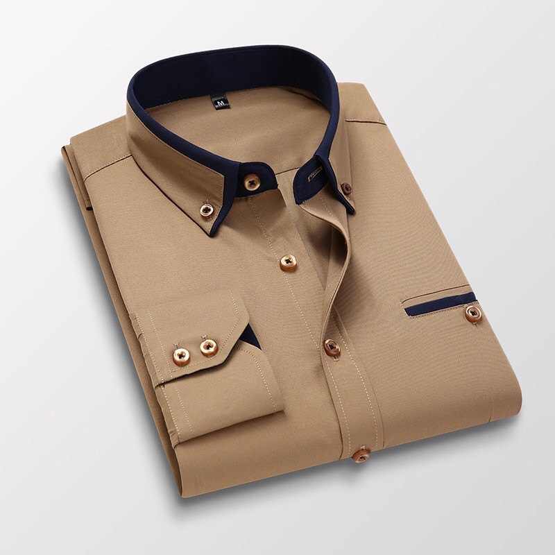 2020 พร้อมส่ง Chinese Collar Men's Long Sleeve Shirt เสื้อเชิ้ตคอปกกระดุม แขนยาว สีขาว  ทรงเข้ารูป