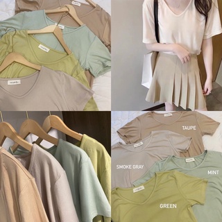 earth tone Top  เสื้อยืดคอวี 🍈🍢🍵