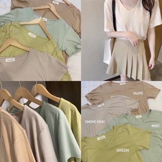 earth tone Top  เสื้อยืดคอวี 🍈🍢🍵