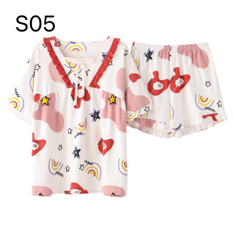 🌟พร้อมส่ง🌟 S05 ชุดนอน แขนสั้นขาสั้น ลายอวกาศ 💌ส่งฟรีลงทะเบียน💌