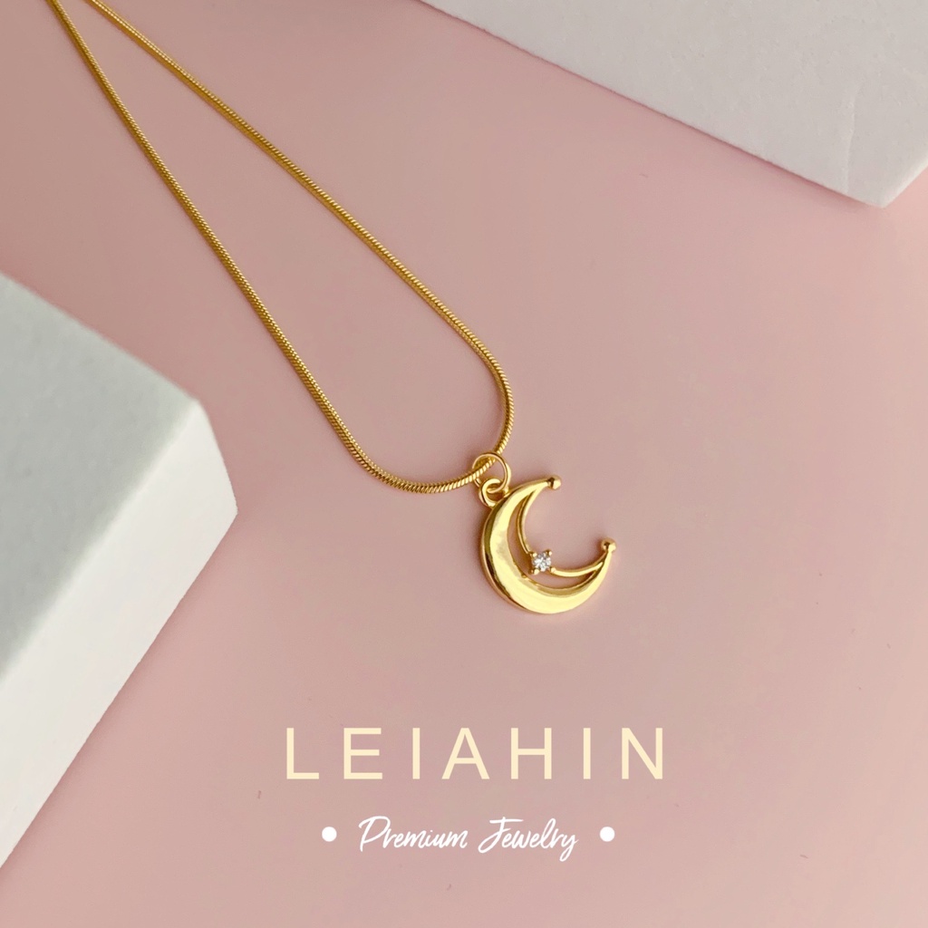 LEIAHIN สร้อยคอสเตนเลส ทอง 18k จี้พระจันทร์ เครื่องประดับแฟชั่นเกาหลี สําหรับผู้หญิง