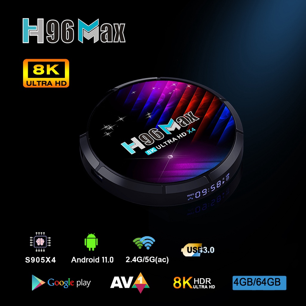 H96 Maxกล่องสมาร์ททีวีAndroid 11 8K Decodeวิดีโอ 2.4Gและ5.8G WIFI 4K60FPS HD Youtube Google Play 4G 