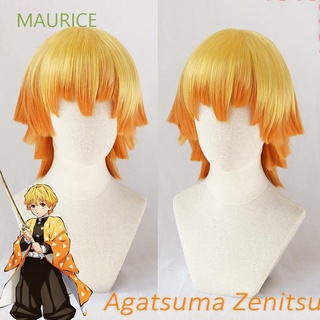 Maurice วิกผมสั้นคอสเพลย์ Agatsuma Zenitsu สีเหลืองไล่โทนสีส้มสําหรับผู้ชาย