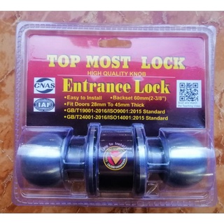 ลูกบิดประตูทรงกลม ล็อคประตูบ้าน ห้องน้ำ ห้องครัว Top Most Lock Entrance Lock Stanless Steel 60mm(2-378")​Fit door28-45mm