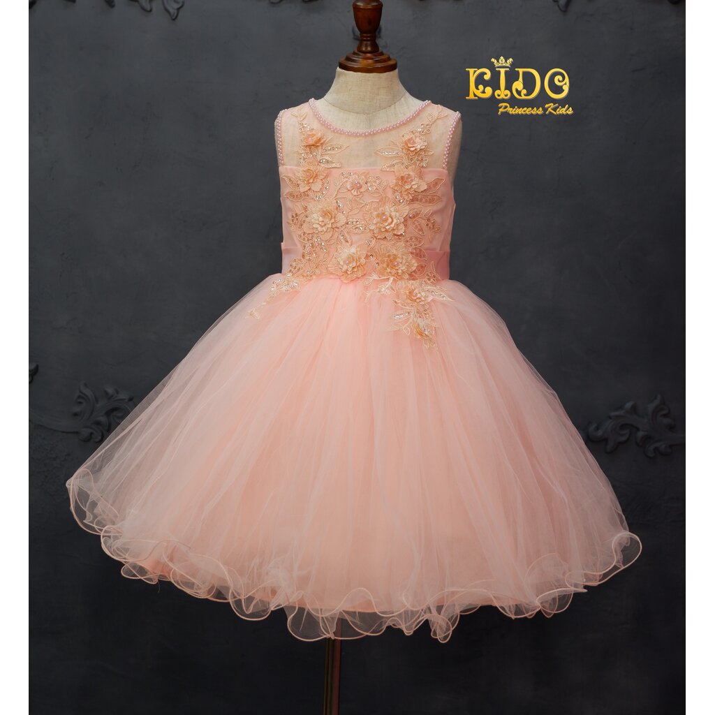 ชุดออกงานเด็ก*มีหน้าร้านอยู่รัชดา ลองได้ เปลี่ยนได้ ถ่ายรูปเองจากสินค้าจริง*H265 สีโอรส ปักมุกที่คออ