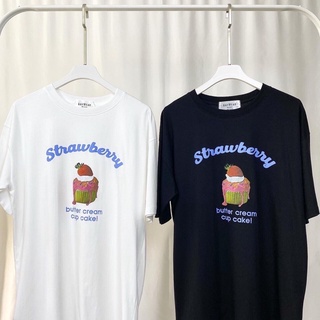 เสื้อยืดโอเวอร์ไซส์ สกรีนรูปภาพคัพเค้ก Strawberry