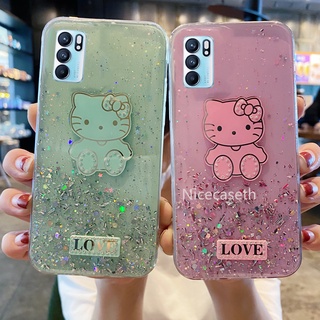 New เคสโทรศัพท 2021 OPPO A16 Reno6 Z Reno6 Pro 5G Reno5 Pro เคส Cartoons Glitter Phone Case Starry Sky Rhinestones Hello Kitty TPU Protective Phone Cover