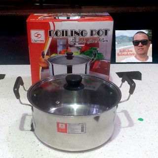 techaya.diva Queen Fish หม้อหุงต้ม 2หู ฝากระจก QF-K72  BOILING POT Stainless Steel Ware size. 26 cm..