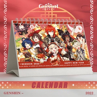 Genshin Impact 2022 ปฏิทินตั้งโต๊ะลายการ์ตูนสําหรับตกแต่งบ้าน