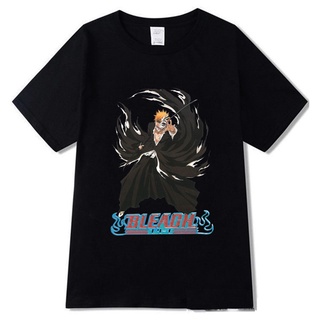 ROUNDคอลูกเรือNeckเสื้อยืดลําลอง ผ้าฝ้าย พิมพ์ลายการ์ตูนอนิเมะ BLEACH สีดํา สไตล์ฮิปฮอป แฟชั่นฤดูร้อน สําหรับผู้ชาย-4XL