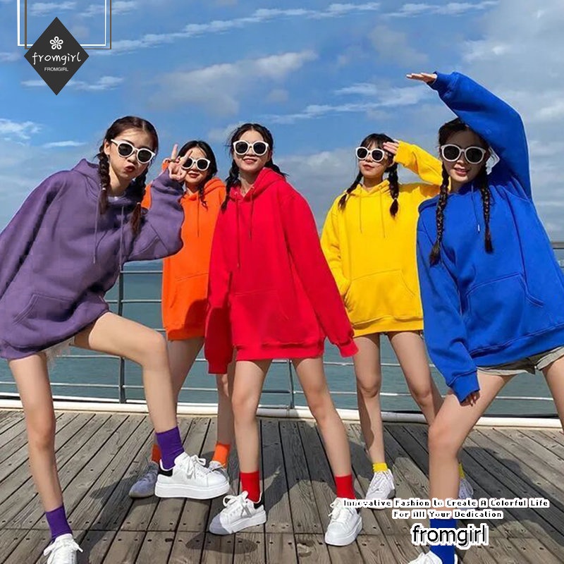 เสื้อกันหนาวแขนยาว มีฮู้ด ทรงหลวม แฟชั่นฤดูใบไม้ร่วง สไตล์เกาหลี สําหรับผู้หญิง มี 11 สี