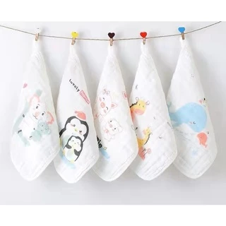 ผ้าเช็ดหน้าสาลูSet 5 ผืน ขนาด 30*30 สาลู6ชั้น ผ้าเช็ดหน้าเด็ก Cotton 100%