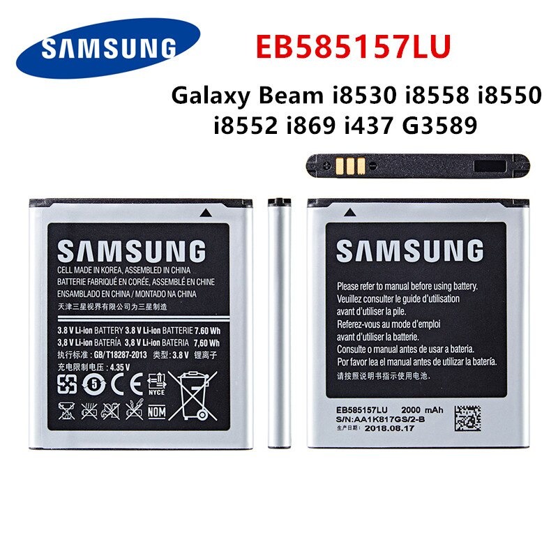 SAMSUNG Original EB585157LU แบตเตอรี่2000MAh สำหรับ Samsung Galaxy Beam I8530 I8558 I8550 I8552 I869 I437 G3589 Core 2 G