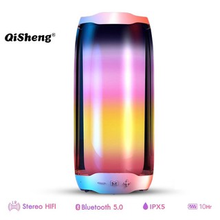 Qisheng ลำโพงบลูทูธ Bluetooth Speaker ลำโพงมีไฟ แสงสี360องศา ไฟ12โหมด เสียง Surround คุณภาพระดับHIFI