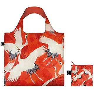 กระเป๋าผ้าแฟชั่นแบรนด์LOQI รุ่นLOQI Museum Womans Haori with White and Red Cranes Reusable Shopping Bag, Multicolored