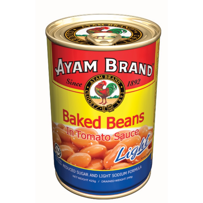 อะยัม ถั่วขาวในซอสมะเขือเทศสูตรน้ำตาลน้อยเเละโซเดียมน้อย 425 กรัม  - Ayam Baked Beans Light in Tomato Sauce 425g