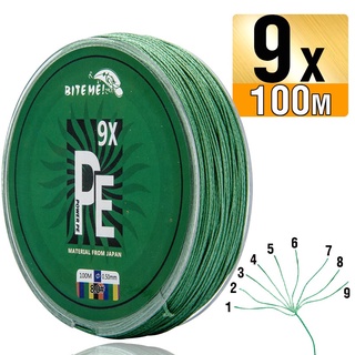 Biteme สายเอ็นตกปลา PE แบบถัก 9 เส้น 10-120LB 9X100 เมตร