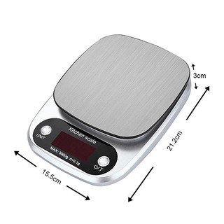 Digital kitchen scale เครื่องชั่งดิจิตอล ขนาด 3 กิโลกรัม ชั่งได้ 4 หน่วยตวง เครื่องชั่งอาหาร เครื่องชั่งเบเกอรี่ สีเงิน