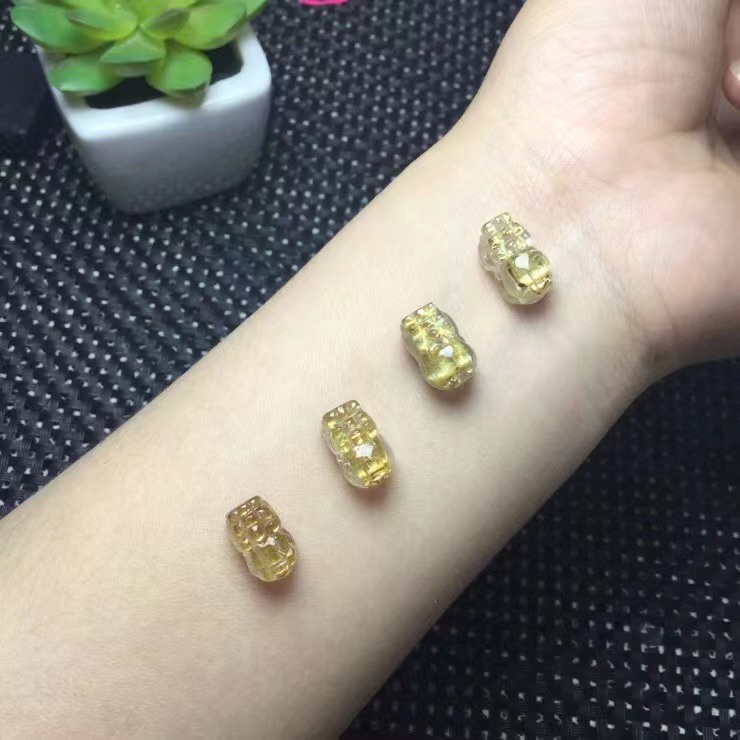 ธรรมชาติ Citrine ผมคริสตัลไทเทเนียมคริสตัล Pixiu ประมาณ 11 มม.หัวหาง Through Hole แกะสลักชิ้นเครื่องประดับน่ารัก diy Lucky อุปกรณ์เสริม Simple All-Match ของขวัญ