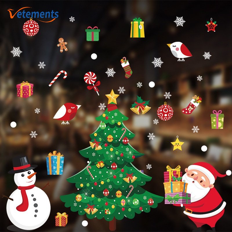[VES Christmas] สติกเกอร์ ลายการ์ตูนกวางเรนเดียร์ ซานตาคลอส คริสต์มาส DIY สําหรับตกแต่งกระจก หน้าต่าง เทศกาลคริสต์มาส