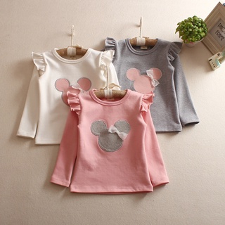 KIds Girl Long-sleeved Round Neck Top Cartoon Pattern Bow Decoration Girl T-shirt