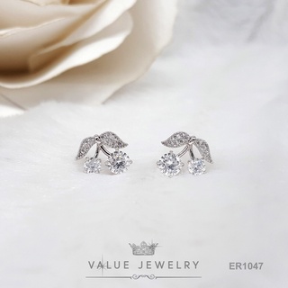 ต่างหูแป้น ฝังคริสตัลแท้ ลายเชอรี่ CHERRY ขนาดเล็ก ตุ้มหู เครื่องประดับ ER1047 ValueJewelry